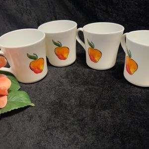 Vintage Corning Ware Corelle Cups with Fruit Design Apples & Cherries Set of 4